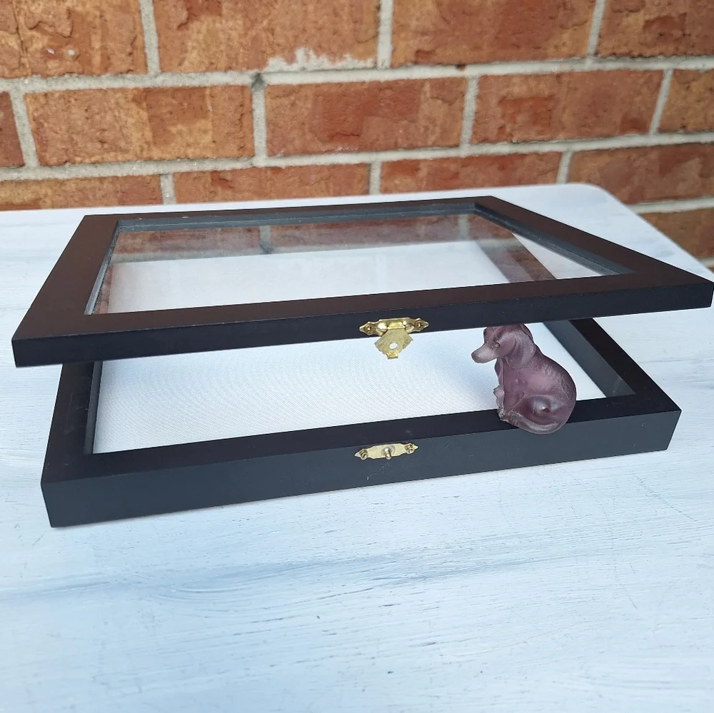 Shadow Display Box with Glass Lid Wood Hinged Framed Box Collectibles Keepsakes - Picture 9 of 16